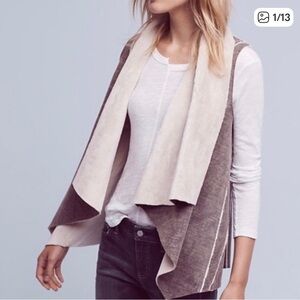 Anthro Amadi Gray Faux Fur Sherpa Open Front Vest